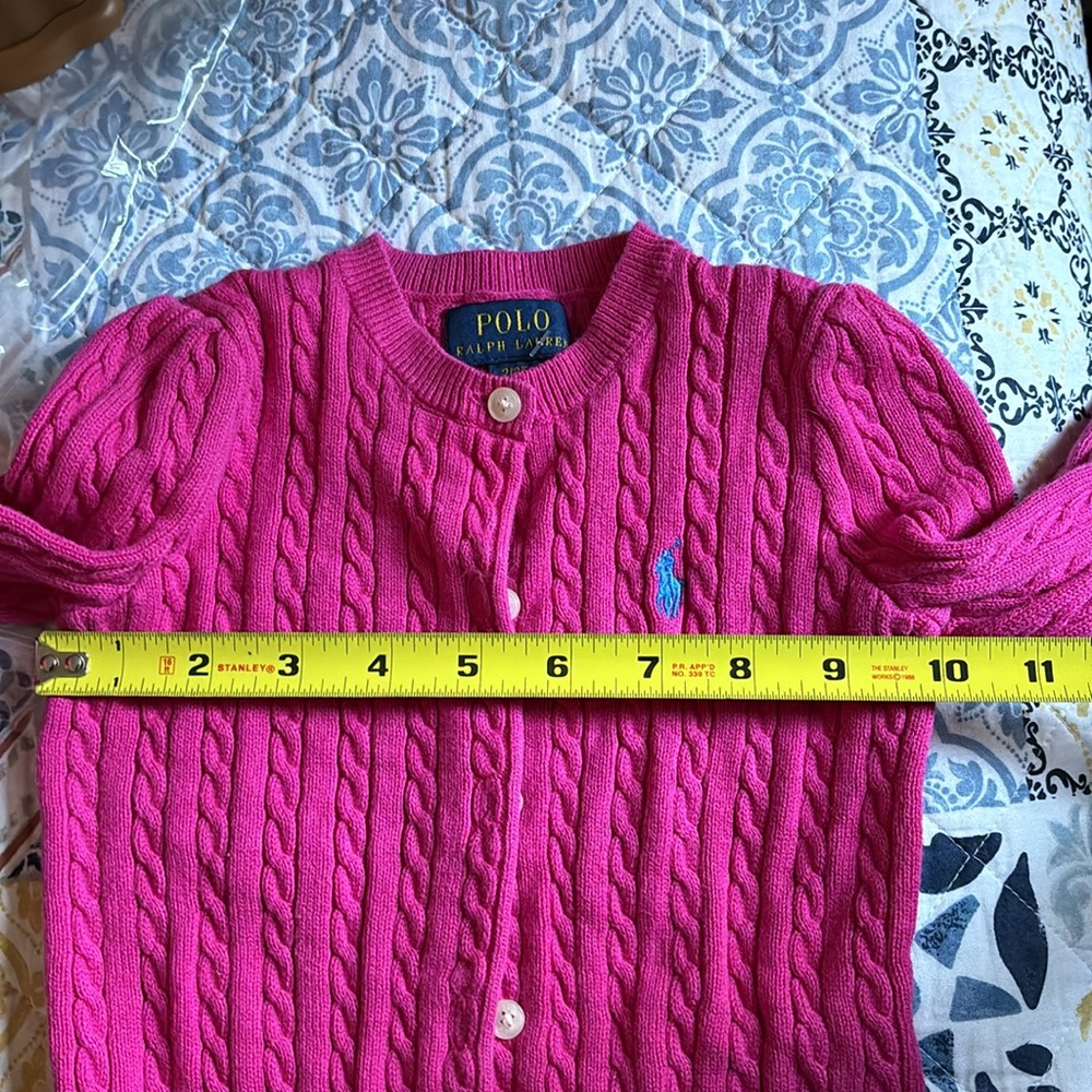 Ralph Lauren Polo Cardigan Cable Knit cotton Sz 2/2T Pink blue horse - Picture 10 of 12